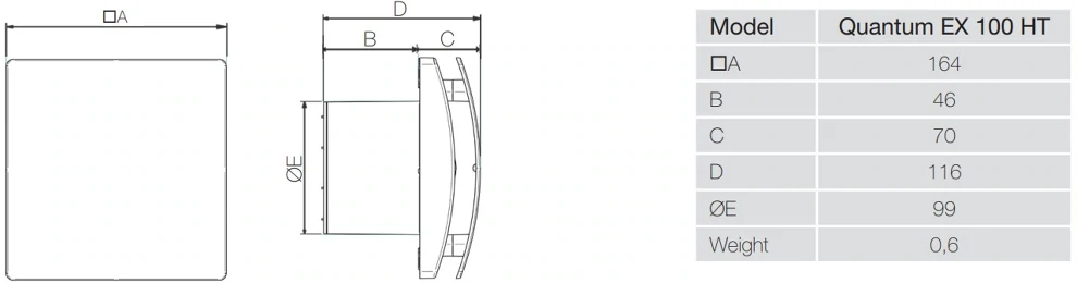 Aerauliqa Quantum EX-100 HT Fürdőszoba és mellékhelyiség szellőztető ventilátorok kép 2