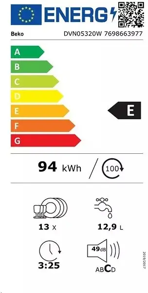 Beko DVN-05320 W szabadonálló mosogatógép kép 3
