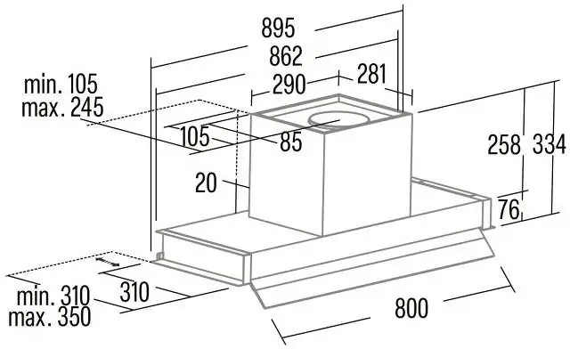 Cata CORONA 90 BK kürtőbe építhető páraelszívó kép 2