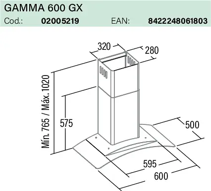 Cata GAMMA GLASS 600 GX/E LED kürtős páraelszívó kép 2