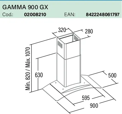 Cata GAMMA GLASS 900 GX/E LED kürtős páraelszívó kép 2