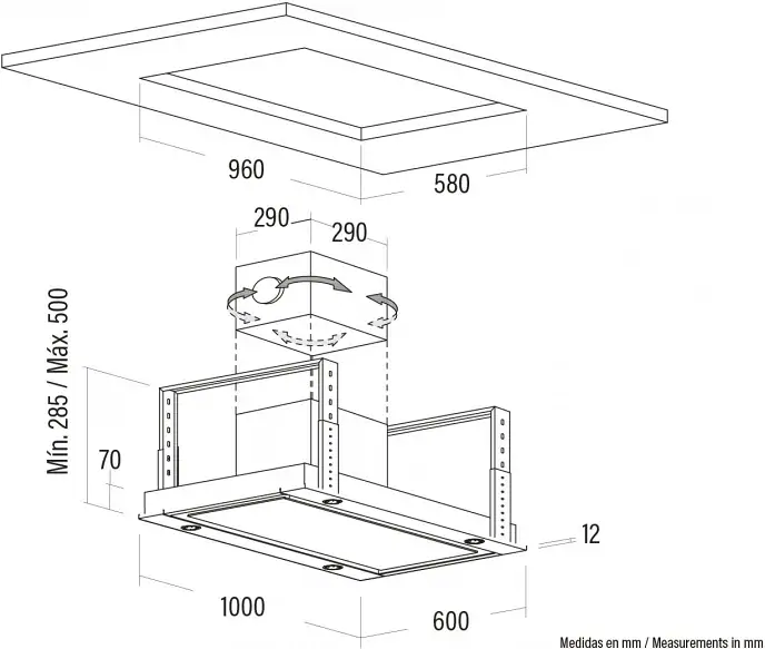 Cata ISLA SIRIN 1000 WH mennyezetbe építhető páraelszívó kép 2