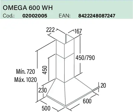 Cata OMEGA 600 WH/L fehér - A készlet erejéig rendelhető! kürtős páraelszívó kép 2
