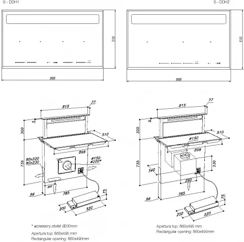 Davoline S-DDH1 EM elszívó 4 zónás indukciós kerámialappal motor nélkül beépíthető indukciós főzőlap kép 2