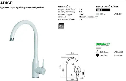 Elleci Adige G68 bianco (MGKADI68) Csaptelepek kép 2