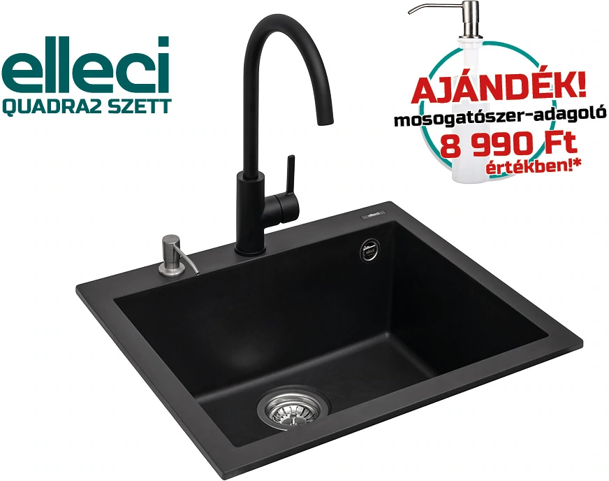 Elleci QUADRA 105 G40 Nero  G40 nero (QUADRA2SZETT) Gránit mosogatótálcák Fő kép
