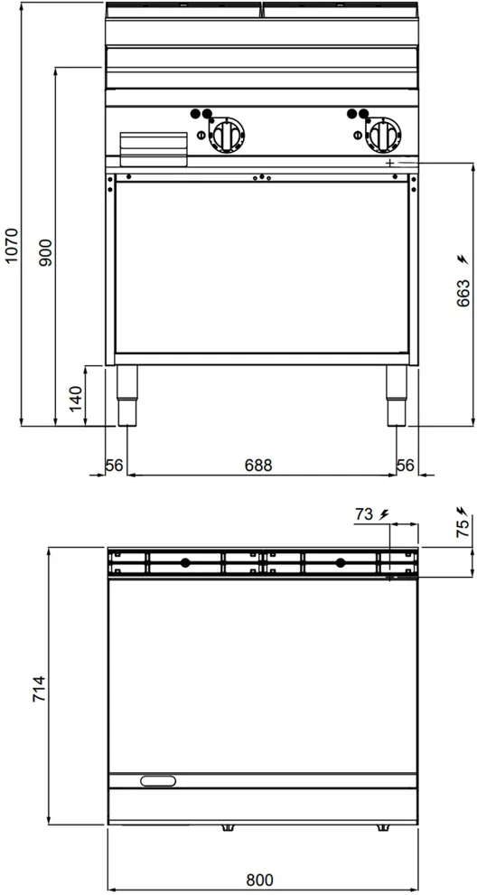 Ggm gastro EGB879P Elektromos rostlap - 9,6 kW - Sima - Sütőfelület: 795x500 mm - asztali - nyitott tárolóval - Professzionális kép 5