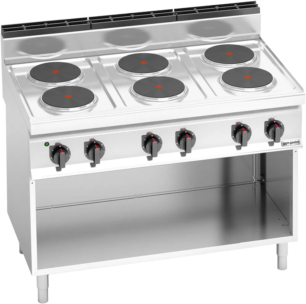 Ggm gastro EHB179E Ipari elektromos tűzhely - 700-as - összteljesítmény: 15,6 kW - 6 zónás - nyitott tárolórésszel - főzősorba illeszthető Fő kép