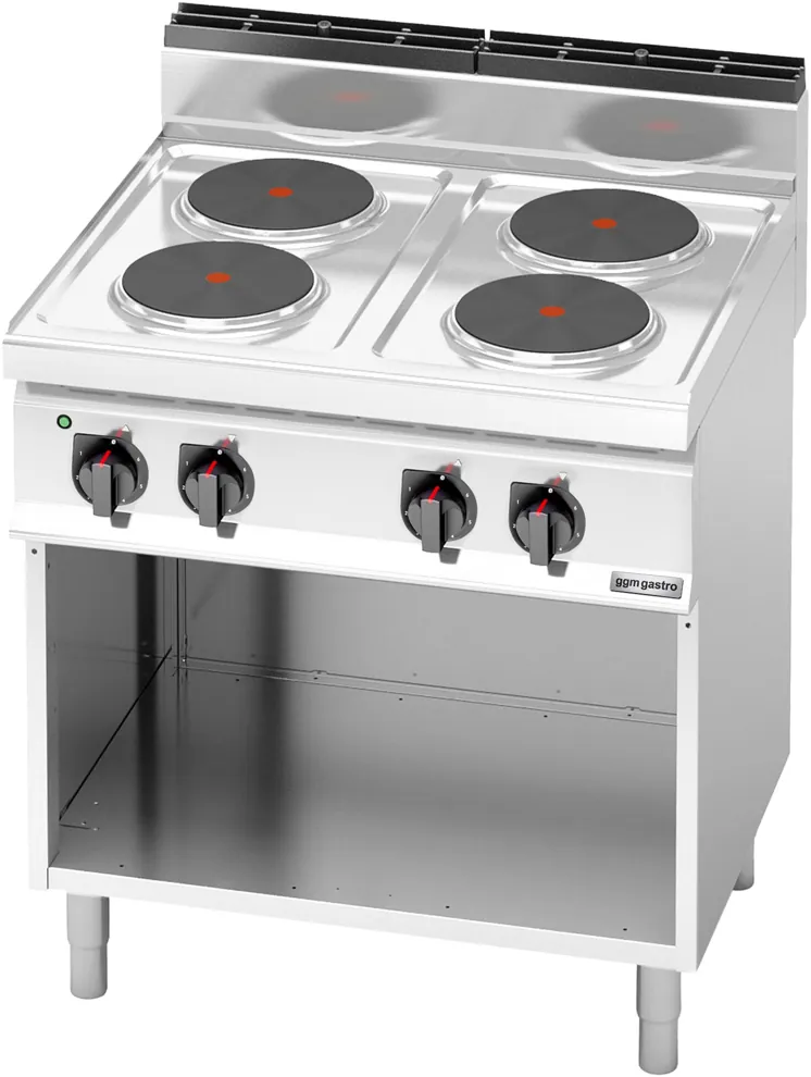 Ggm gastro EHB879E Ipari elektromos tűzhely - 700-as - főzősorba illeszthető - összteljesítmény: 10,4 kW - 4 zónás - öntöttvas főzőlap - nyitott tárolórésszel - 800x714x1.070 mm kép 3
