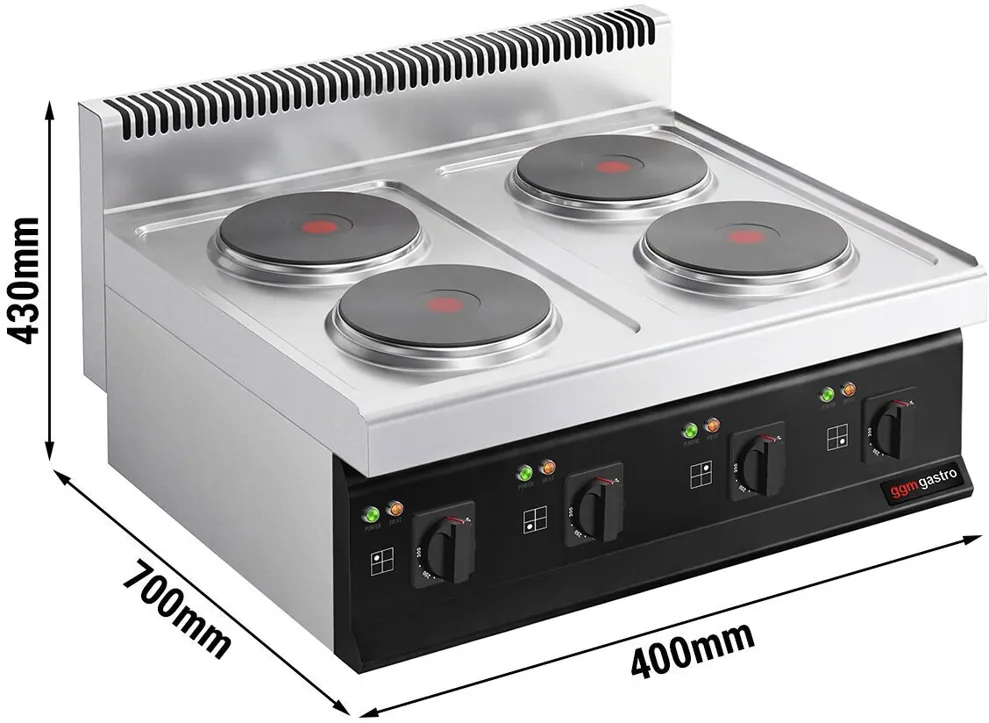 Ggm gastro EHK873E Ipari elektromos tűzhely - 700-as - asztali - összteljesítmény: 20,0 kW - 4 zónás - öntöttvas főzőlap - főzősorba illeszthető kép 2