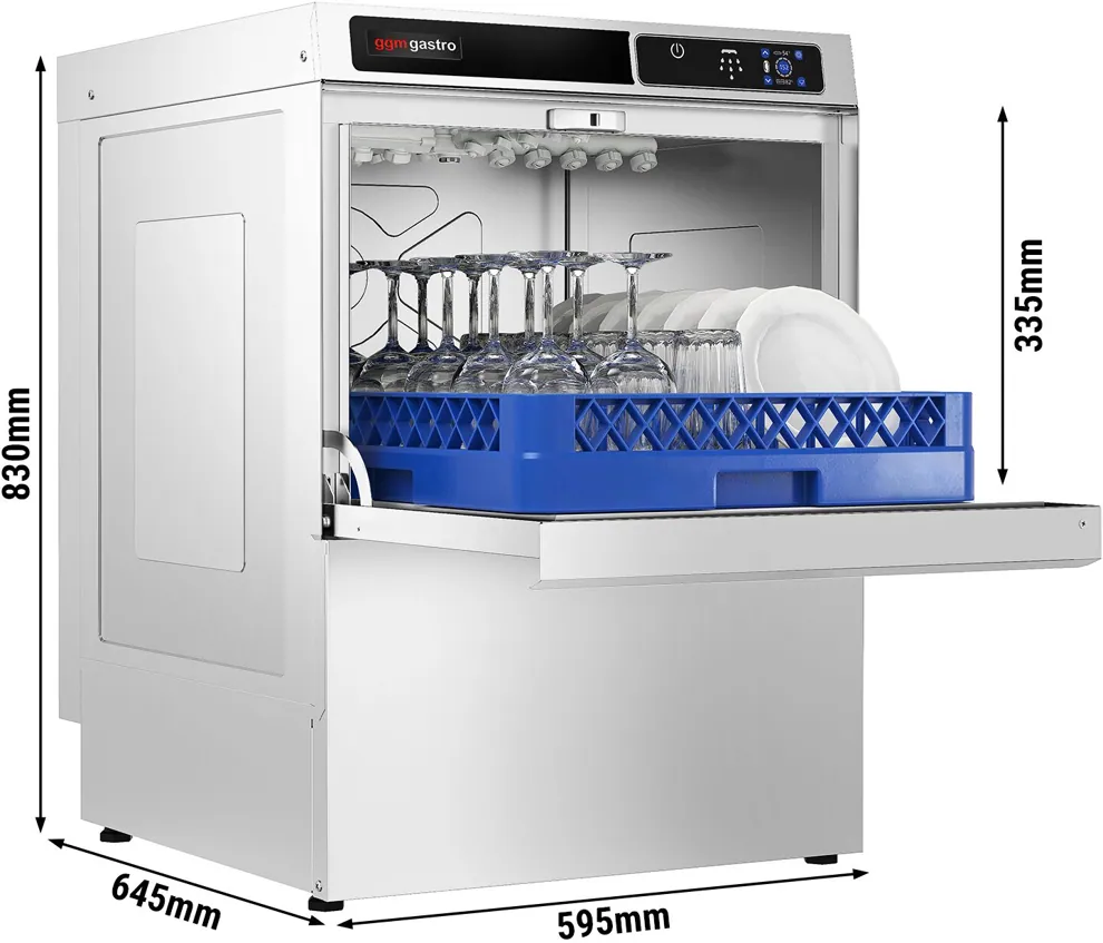 Ggm gastro GLOZ50 Ipari mosogatógép - érintőgombos vezérlés - 3,6 kW - beépített mosogatószer- és öblítőszer-adagolóval, leeresztő szivattyúval kép 2