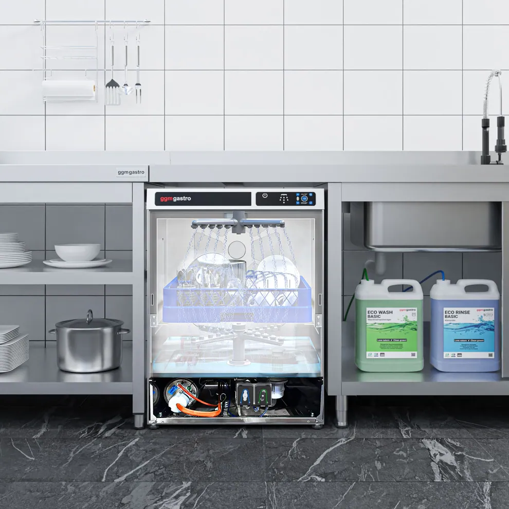 Ggm gastro GLOZ50 Ipari mosogatógép - érintőgombos vezérlés - 3,6 kW - beépített mosogatószer- és öblítőszer-adagolóval, leeresztő szivattyúval kép 13