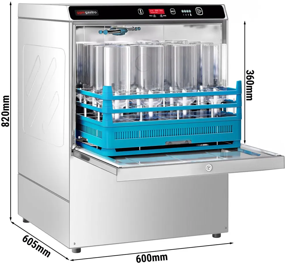 Ggm gastro GSH360 Ipari pohár- és palackmosogató - elektronikus vezérlés - 7,45 kW - beépített mosogatószer- és öblítőszer-adagolóval kép 2