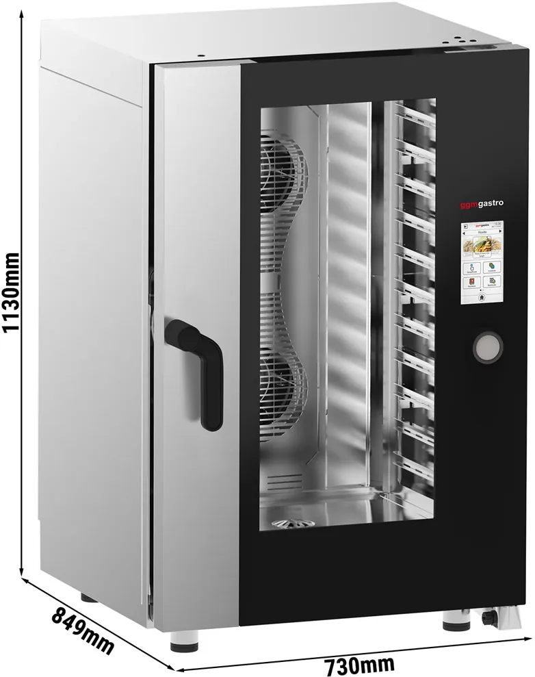 Ggm gastro KDTE1111N Elektromos- Kombi sütő - gőzpároló - Érintő - 10,1 érintőképernyős kijelző - 11x GN 1/1 - inkl. Automatikus tisztítórendszer & maghőmérő kép 2