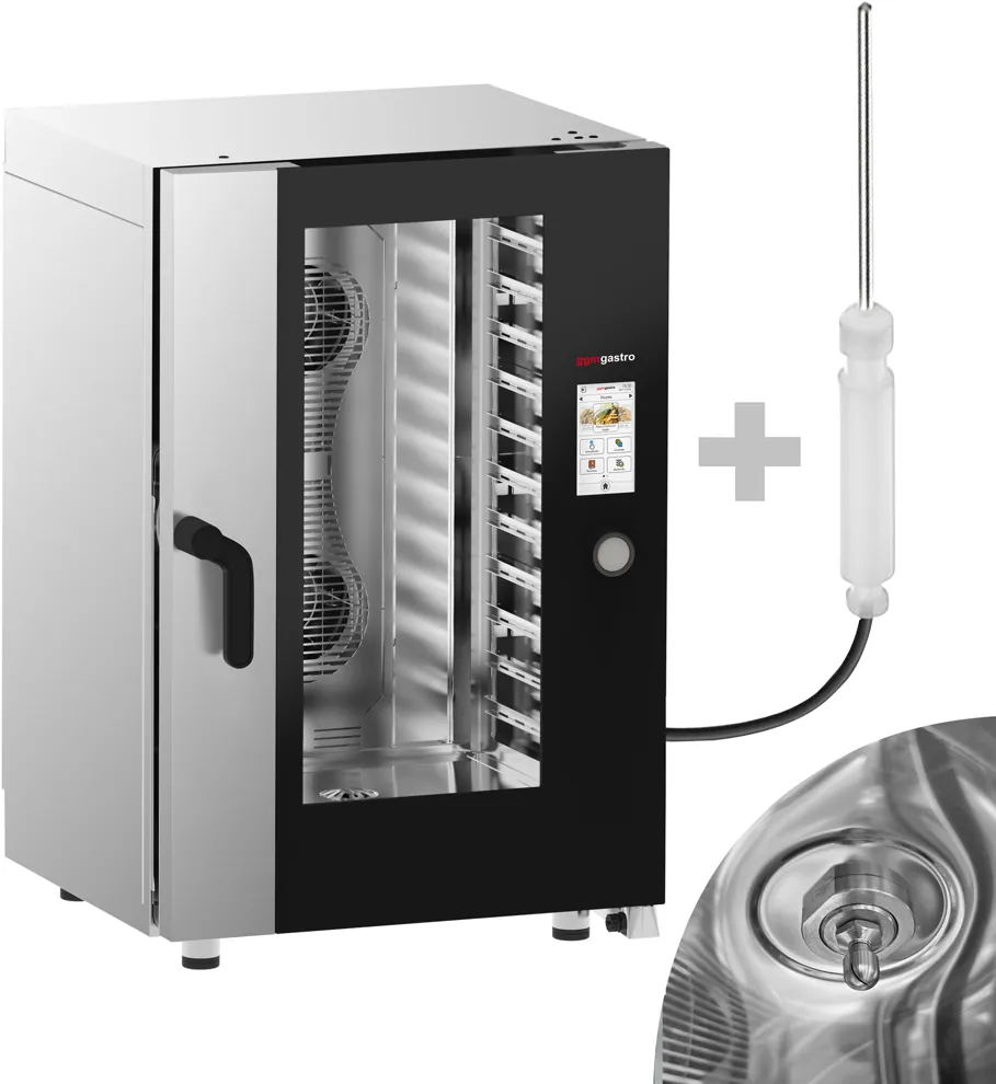 Ggm gastro KDTE1111N Elektromos- Kombi sütő - gőzpároló - Érintő - 10,1 érintőképernyős kijelző - 11x GN 1/1 - inkl. Automatikus tisztítórendszer & maghőmérő Fő kép