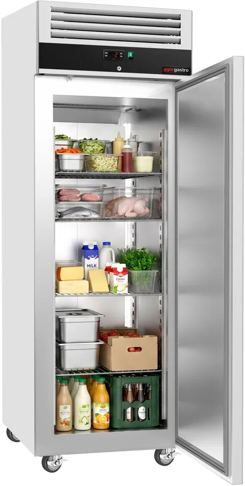 Ggm gastro KG400T1ND Hűtőszekrény Rozsdamentes acél ECO - 400 l - akár −2…+8 °C - mit 1 ajtó - Légkeveréses hűtés, automatikus leolvasztás, zárható ajtó, R290 kép 5