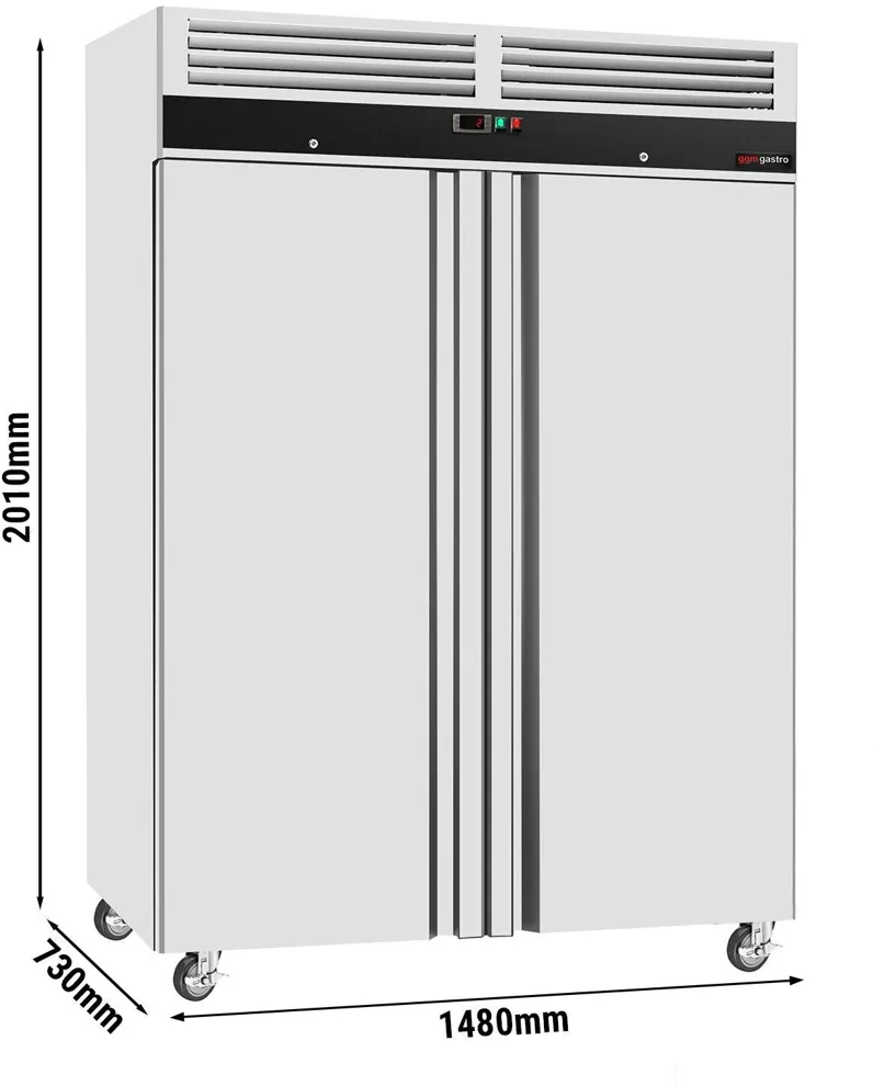 Ggm gastro KS1200ND Hűtőszekrény Rozsdamentes acél ECO - 1180 l - akár −2…+8 °C - mit 2 ajtó - Umlufthűtés, automatikus leolvasztás, zárható ajtó, R290, 4 kerék kép 2