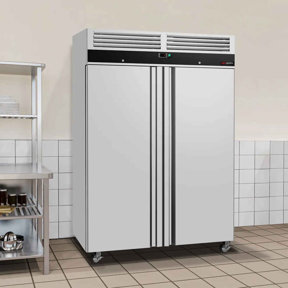 Ggm gastro KS1200ND Hűtőszekrény Rozsdamentes acél ECO - 1180 l - akár −2…+8 °C - mit 2 ajtó - Umlufthűtés, automatikus leolvasztás, zárható ajtó, R290, 4 kerék kép 13