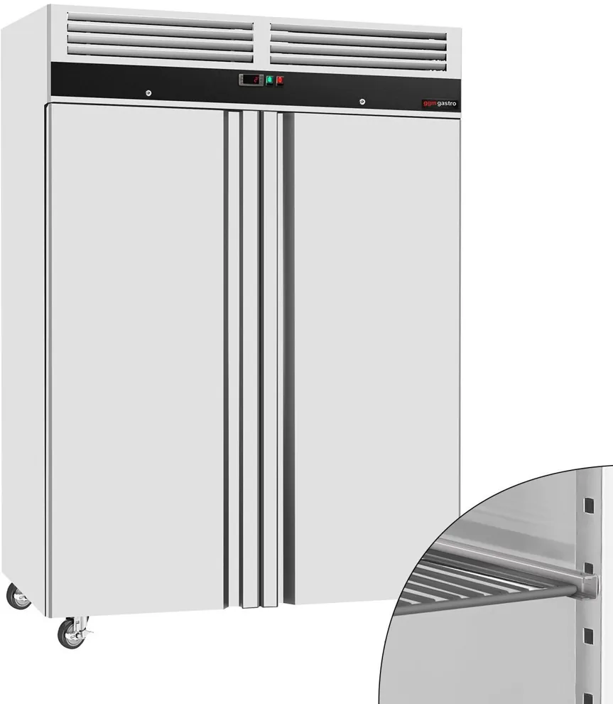 Ggm gastro KS1200ND Hűtőszekrény Rozsdamentes acél ECO - 1180 l - akár −2…+8 °C - mit 2 ajtó - Umlufthűtés, automatikus leolvasztás, zárható ajtó, R290, 4 kerék Fő kép