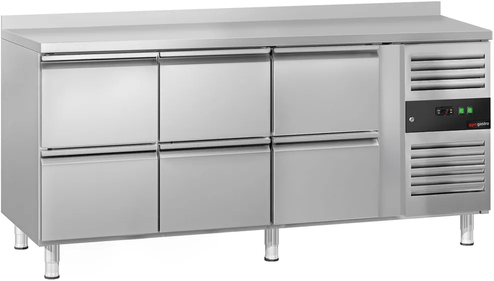 Ggm gastro KTJ187AND6 Hűtött munkaasztal ECO - 1795x700 mm - GN 1/1 - 417 liter - ventilációs - 6 fiókkal - felhajtással kép 3