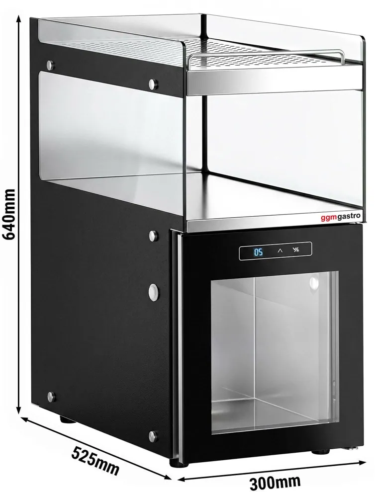 Ggm gastro MKD15NR Tejhűtő – kávégépekhez - 300 mm - 15 liter - digitális vezérlés - 1 üvegajtó & LED‑világítás - tejcső‑átvezető nyílással - fekete kép 2