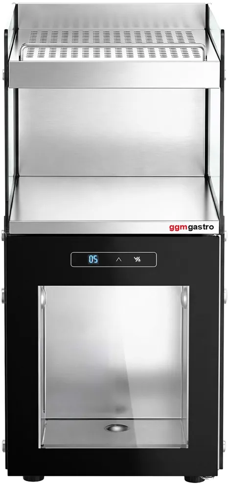 Ggm gastro MKD15NR Tejhűtő – kávégépekhez - 300 mm - 15 liter - digitális vezérlés - 1 üvegajtó & LED‑világítás - tejcső‑átvezető nyílással - fekete kép 4
