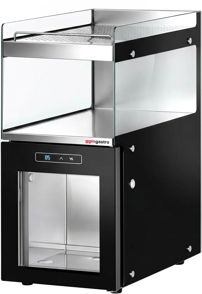 Ggm gastro MKD15NR Tejhűtő – kávégépekhez - 300 mm - 15 liter - digitális vezérlés - 1 üvegajtó & LED‑világítás - tejcső‑átvezető nyílással - fekete kép 5