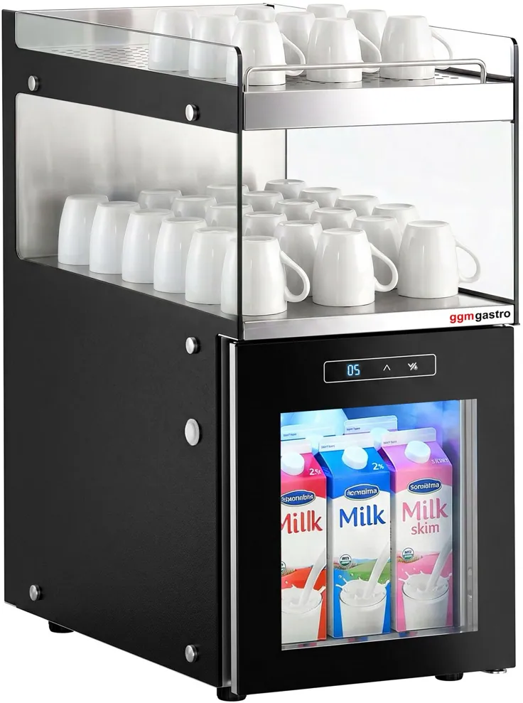 Ggm gastro MKD15NR Tejhűtő – kávégépekhez - 300 mm - 15 liter - digitális vezérlés - 1 üvegajtó & LED‑világítás - tejcső‑átvezető nyílással - fekete Fő kép