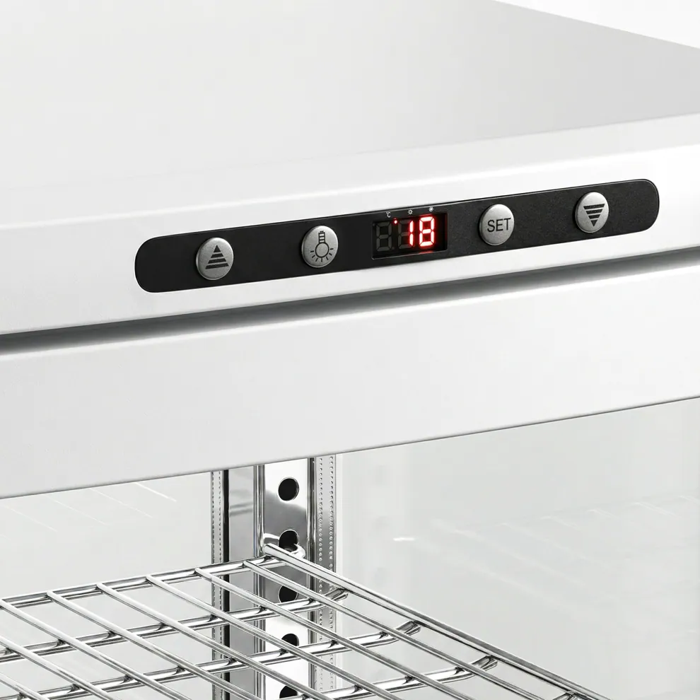 Ggm gastro PVNR235N Panoráma hűtővitrin [GERDA] - 235 l - 515 mm - dupla üvegezés - 4 polccal - LED világítással, R290 - fehér kép 9
