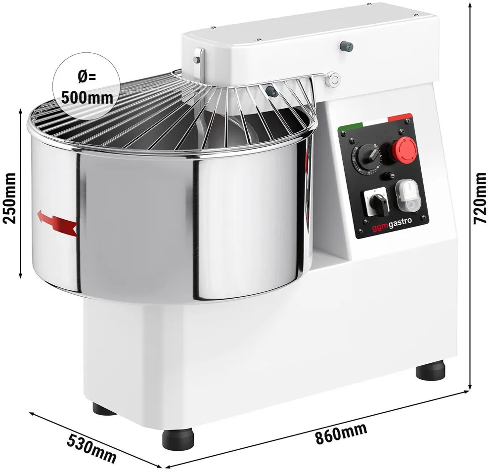 Ggm gastro TMP53-FK-N Ipari spirálkaros dagasztógép - 53 l / 44 kg - 2 sebességes - fix üst - időzítővel - 400 V - pizza- és kenyértésztához kép 2