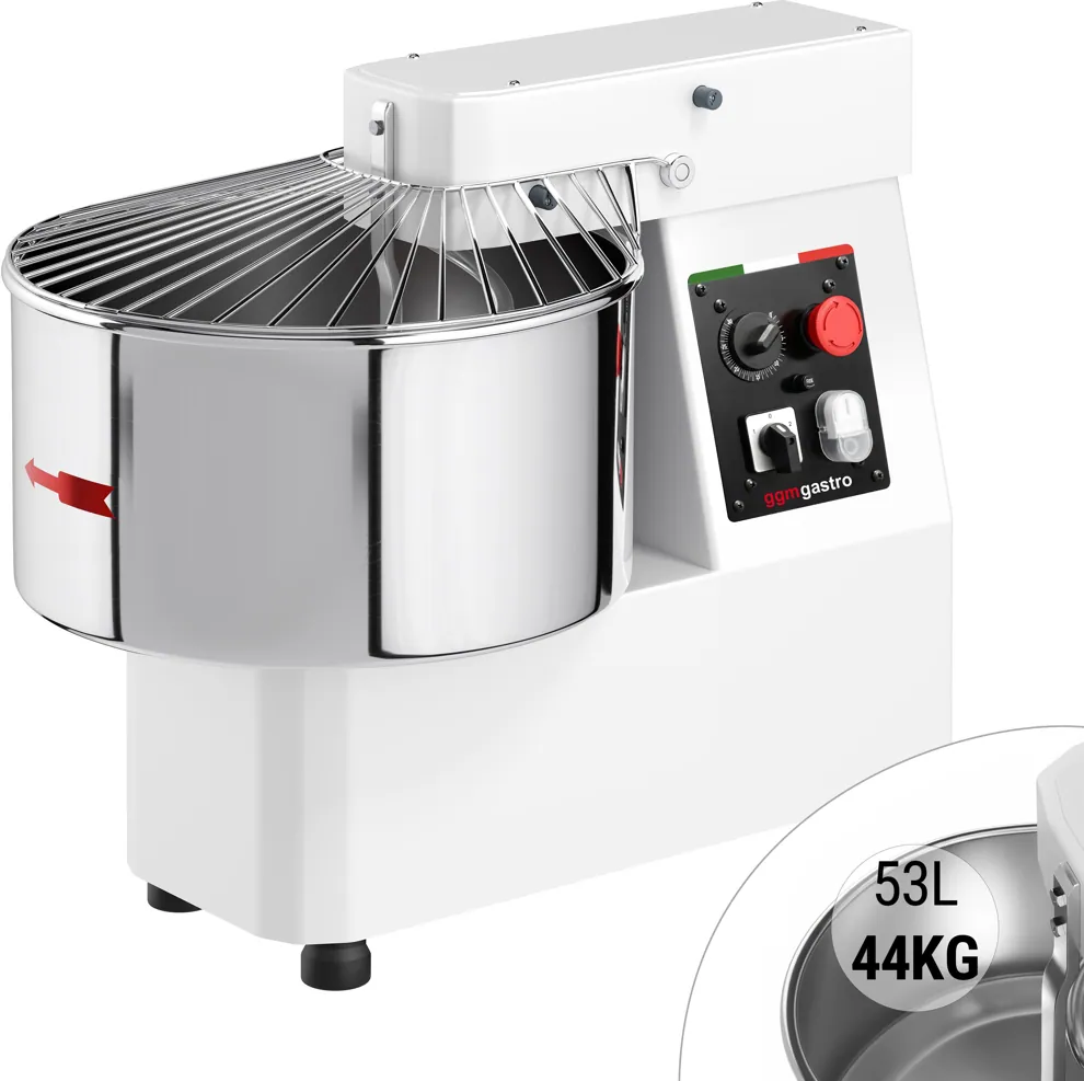 Ggm gastro TMP53-FK-N Ipari spirálkaros dagasztógép - 53 l / 44 kg - 2 sebességes - fix üst - időzítővel - 400 V - pizza- és kenyértésztához Fő kép