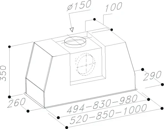 Sirius SL-906 L TW 85 cm kürtőbe építhető páraelszívó kép 2