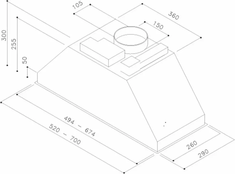 Sirius SM-900 52 cm kürtőbe építhető páraelszívó kép 2