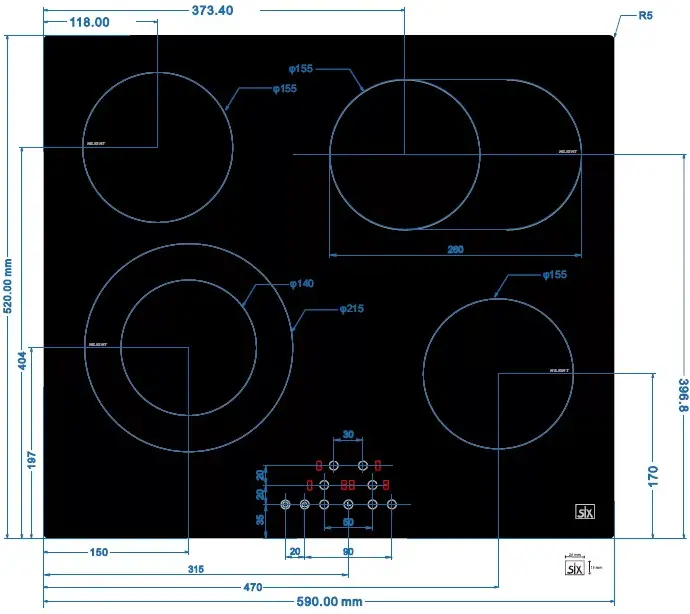 Slx 5VF-44S beépíthető kerámia főzőlap kép 2