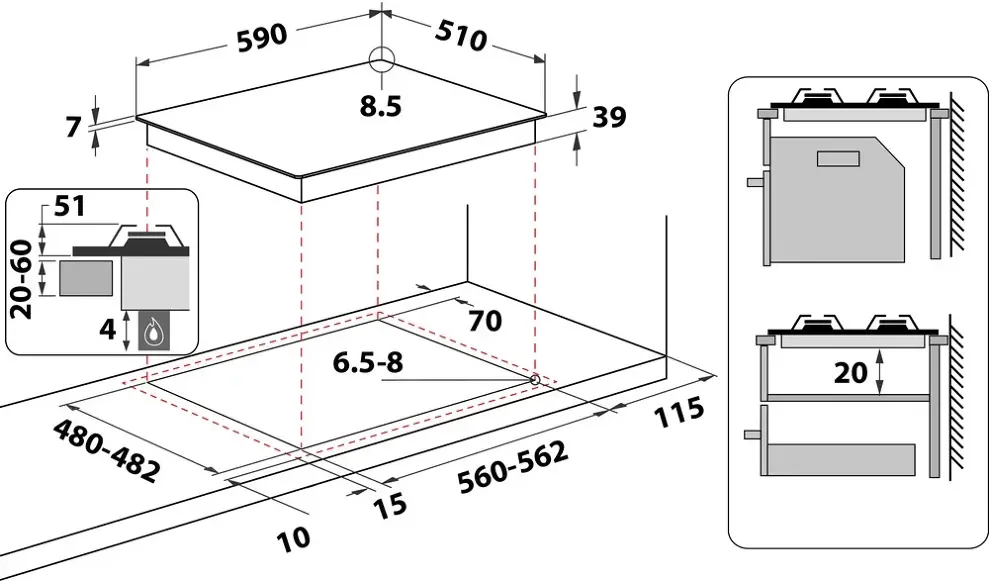 Whirlpool GMWL 628/IXL EE beépíthető gázfőzőlap kép 5
