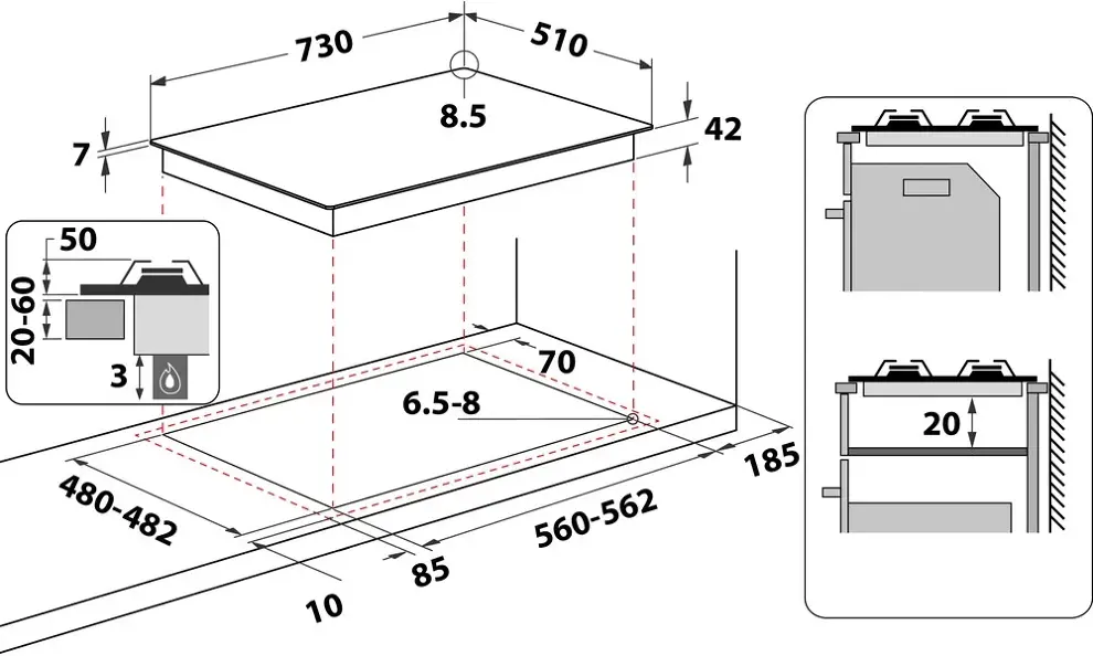 Whirlpool GMWL 728/IXL beépíthető gázfőzőlap kép 6