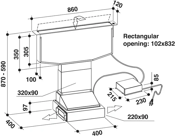 Whirlpool WDO 93F B K pultba építhető páraelszívó kép 2
