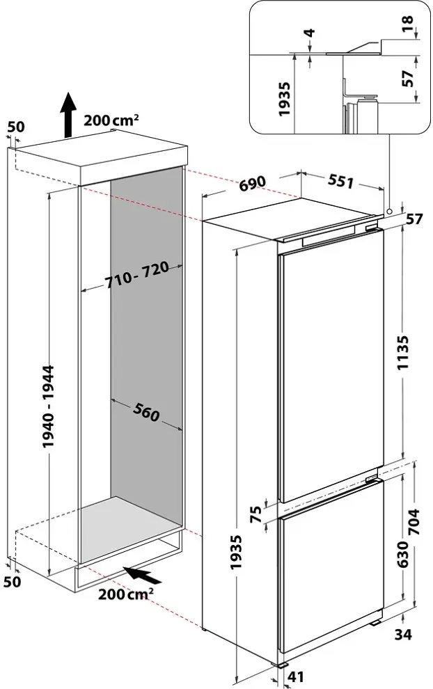 Whirlpool WH SP70 T241 P beépíthető alulfagyasztós hűtőszekrény kép 4