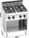 Ggm gastro GHB871P Ipari gáztűzhely - 700-as - főzősorba illeszthető - összteljesítmény: 28,0 kW - 4 égős - nyitott tárolórésszel kép 2