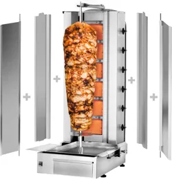 Ggm gastro DUK6-SB-N Gáz Gyros sütő - 6 égő - 19,5 kW - max. 100 kg - Asztali kivitel - tartozékokkal: 2 védőlemez, 2 ajtó, nyárs, zsírfogó tálca kép