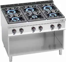 Ggm gastro GHB199H Ipari gáztűzhely - 900-as - összteljesítmény: 53,5 kW - 6 égős - nyitott tárolórésszel - főzősorba illeszthető kép
