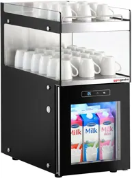 Ggm gastro MKD15NR Tejhűtő – kávégépekhez - 300 mm - 15 liter - digitális vezérlés - 1 üvegajtó & LED‑világítás - tejcső‑átvezető nyílással - fekete kép
