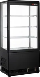 Ggm gastro PVNR72S Asztali panoráma hűtővitrin - 68 l - 428 mm - 1 üvegajtó nyíló ajtó - egyenes frontüveg - 3 üvegpolccal - LED világítással, digitális vezérléssel - fekete kép