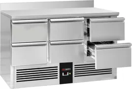 Ggm gastro SAG147E6AND Hűtött munkaasztal PREMIUM - 1365x700 mm - GN 1/1 - 368 liter - statikus - fekete - 6 fiókkal - felhajtással kép