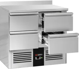Ggm gastro SAG97E4AND Hűtött munkaasztal PREMIUM - 900x700 mm - GN 1/1 - 240 liter - statikus - 4 fiókkal - felhajtással kép